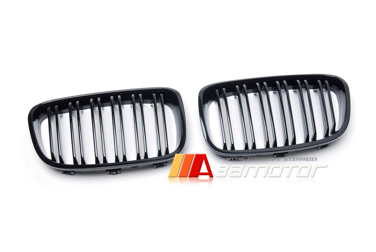 Gloss Black Dual Slat Front Kidney Grilles fit for 2012-2014 BMW F20 / F21 1-Series Pre-LCI