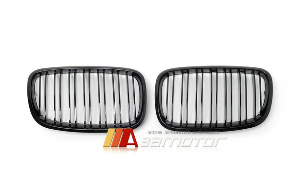 Gloss Black Dual Slat Front Kidney Grilles Set fit for 2007-2013 BMW X5 E70 / 2008-2014 X6 E71