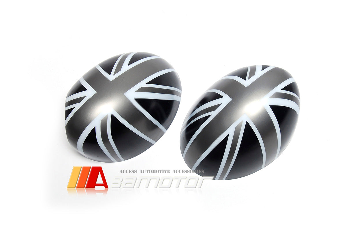 Grey Union Jack Side Mirror Covers Set fit for Mini Cooper R55 / R61 with Power Fold Mirrors