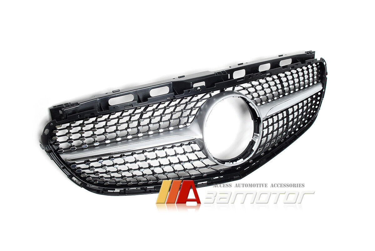 Diamond Style Front Grille w/ Silver Fin fit for 2014-2016 Mercedes W212 / S212 Facelift E-Class