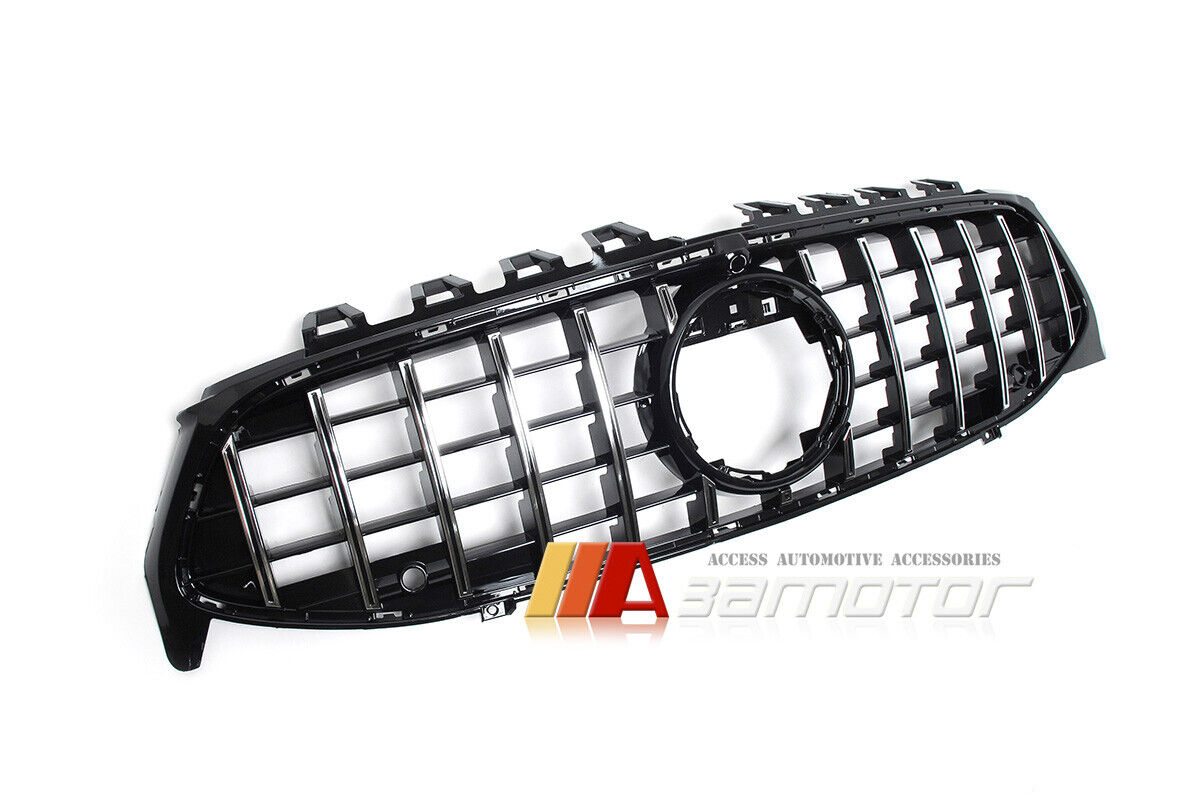 Black GT Style Front Grille with Chrome Slats fit for 2015-2018 Mercedes W218 CLS-Class