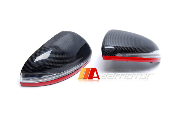 Replacement Carbon Fiber Side Mirror LED Covers Set Red fit for 2015-2021 Mercedes W205 / W213 / W222