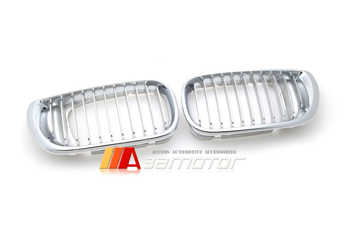 Chrome Front Kidney Grilles Backing Silver fit for 2003-2005 BMW E46 LCI 3-Series Sedan / Wagon