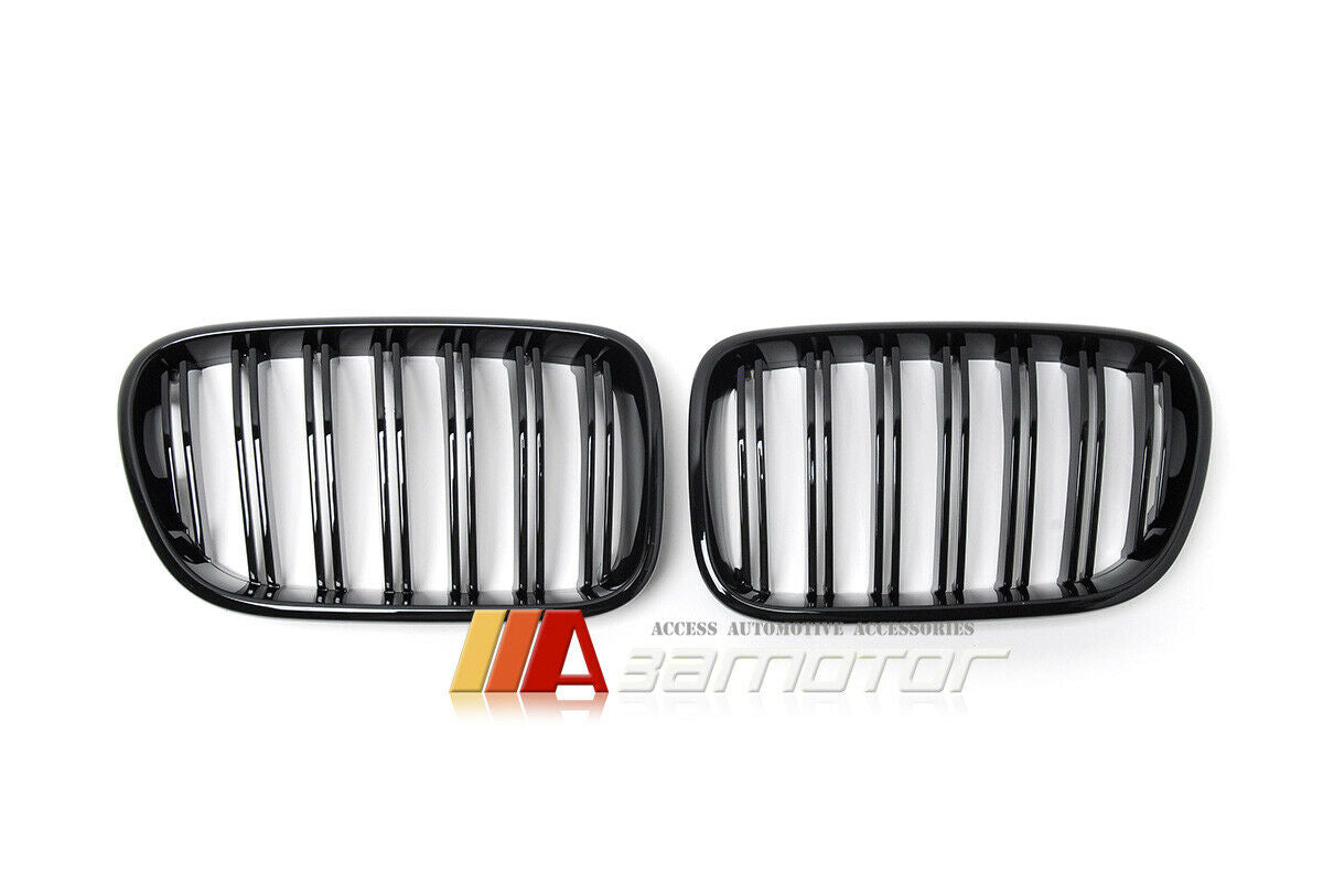 Gloss Black Dual Slat Front Kidney Grilles Set fit for 2011-2013 BMW F25 Pre-LC X3