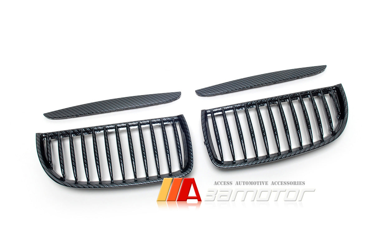 Carbon Look (Hydro Dipped) Front Kidney Grilles Set fit for 2006-2008 BMW E90 / E91 3-Series Pre-LCI