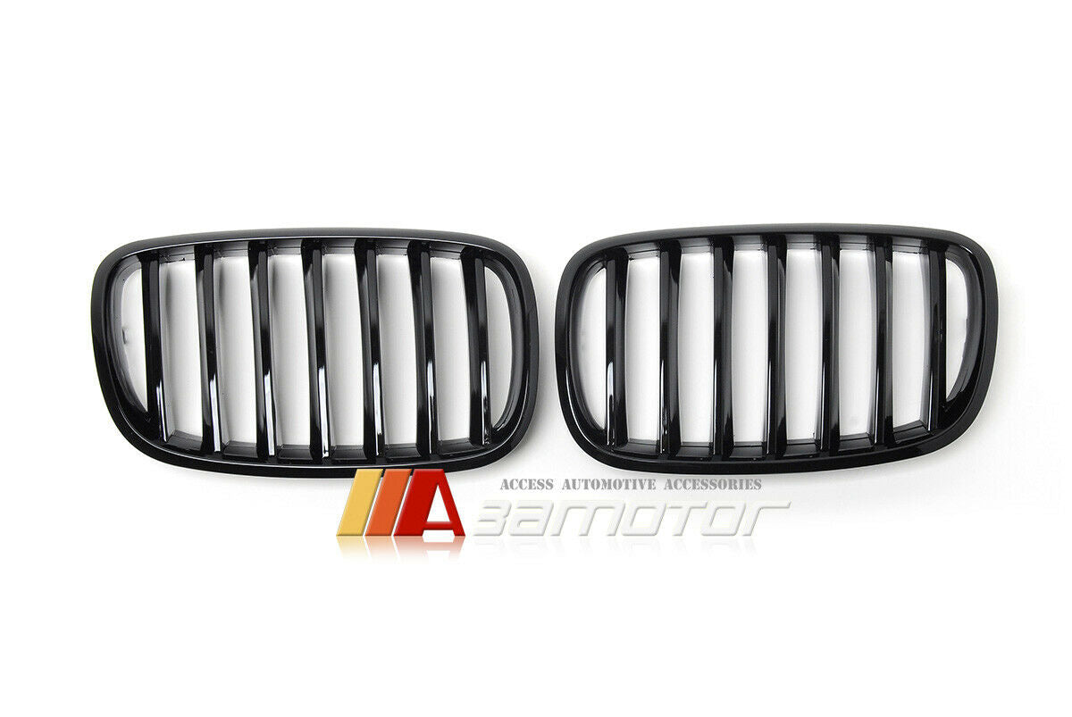 Gloss Black Front Hood Kidney Grilles Set fit for 2007-2013 BMW X5 E70 / 2008-2014 X6 E71
