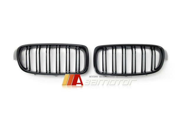 Gloss Black Dual Slat Front Grilles Set fit for 2012-2018 BMW F30 / F31 3-Series