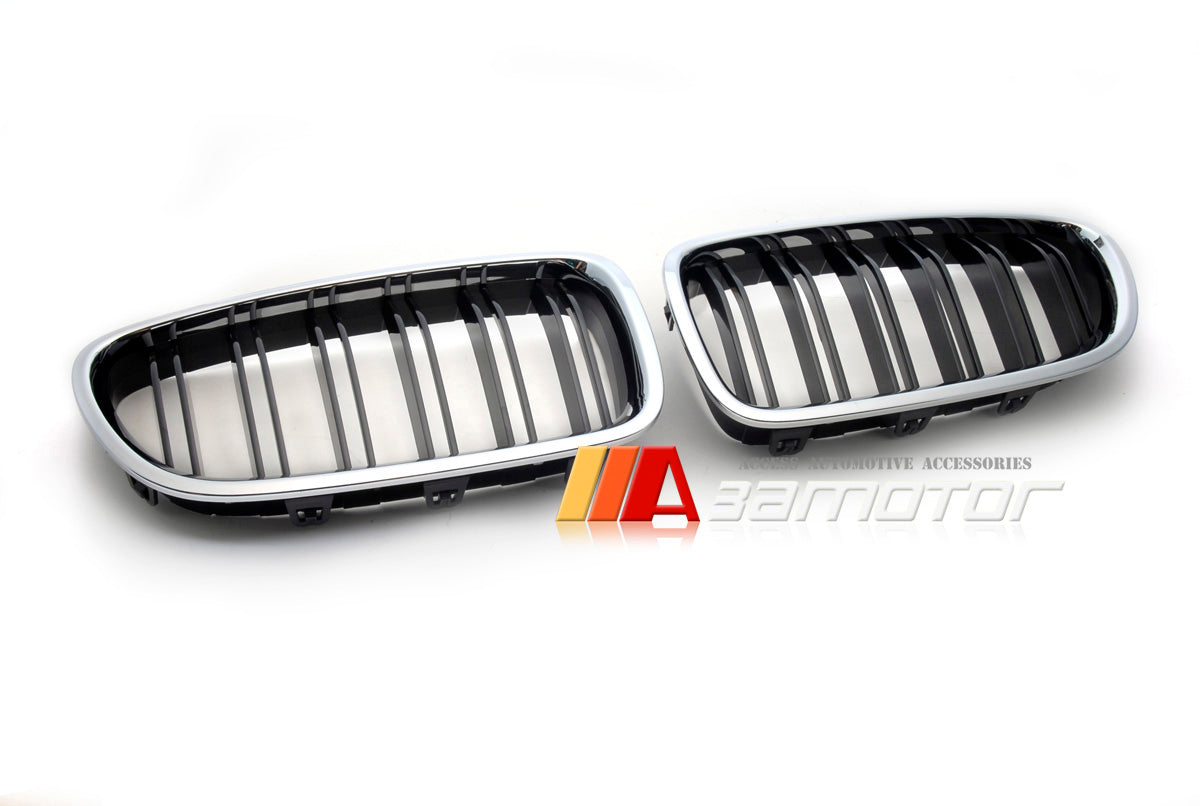 Front Hood Chrome Surround Kidney Grilles Set fit for 2011-2016 BMW F10 / F11 5-Series