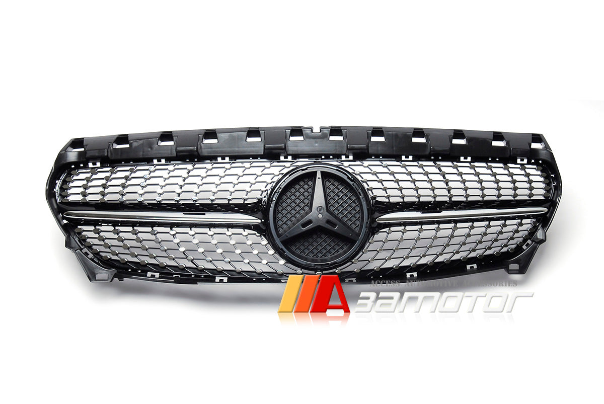 Diamond Black Fin Front Hood Grille fit for 2014-2016 Mercedes W117 / C117 CLA Class AMG & CLA45