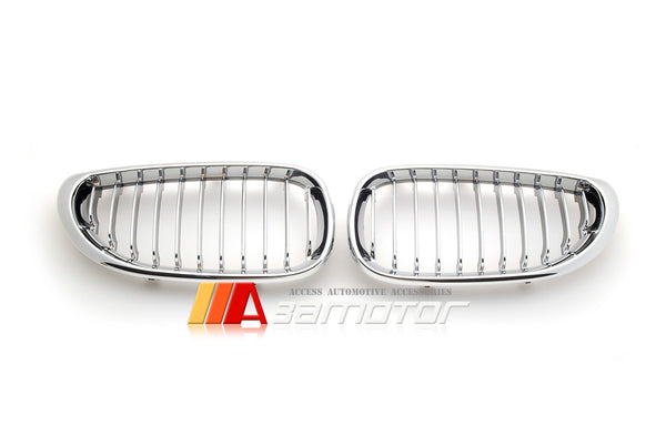 Chrome Front Kidney Grilles Set Backing Black fit for 2004-2010 BMW E60 / E61 5-Series & M5