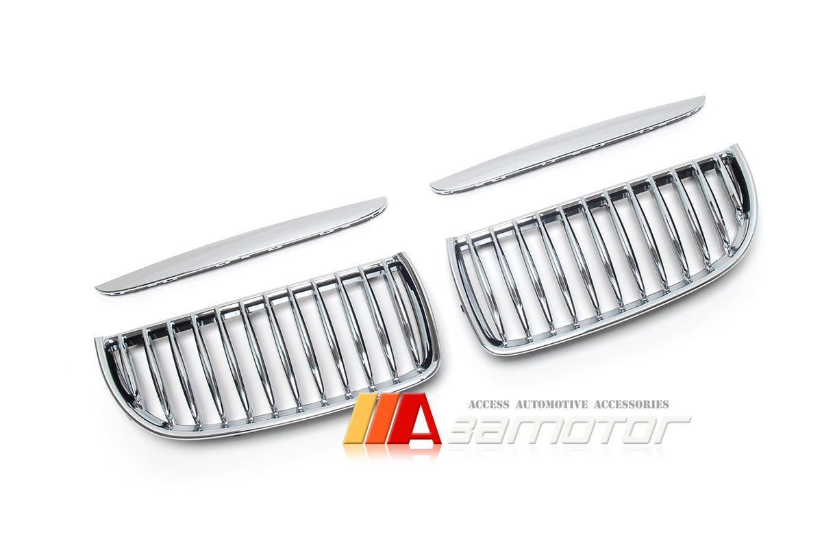 Chrome Front Kidney Grilles Set Backing Black fit for 2006-2008 BMW E90 / E91 3-Series Pre-LCI