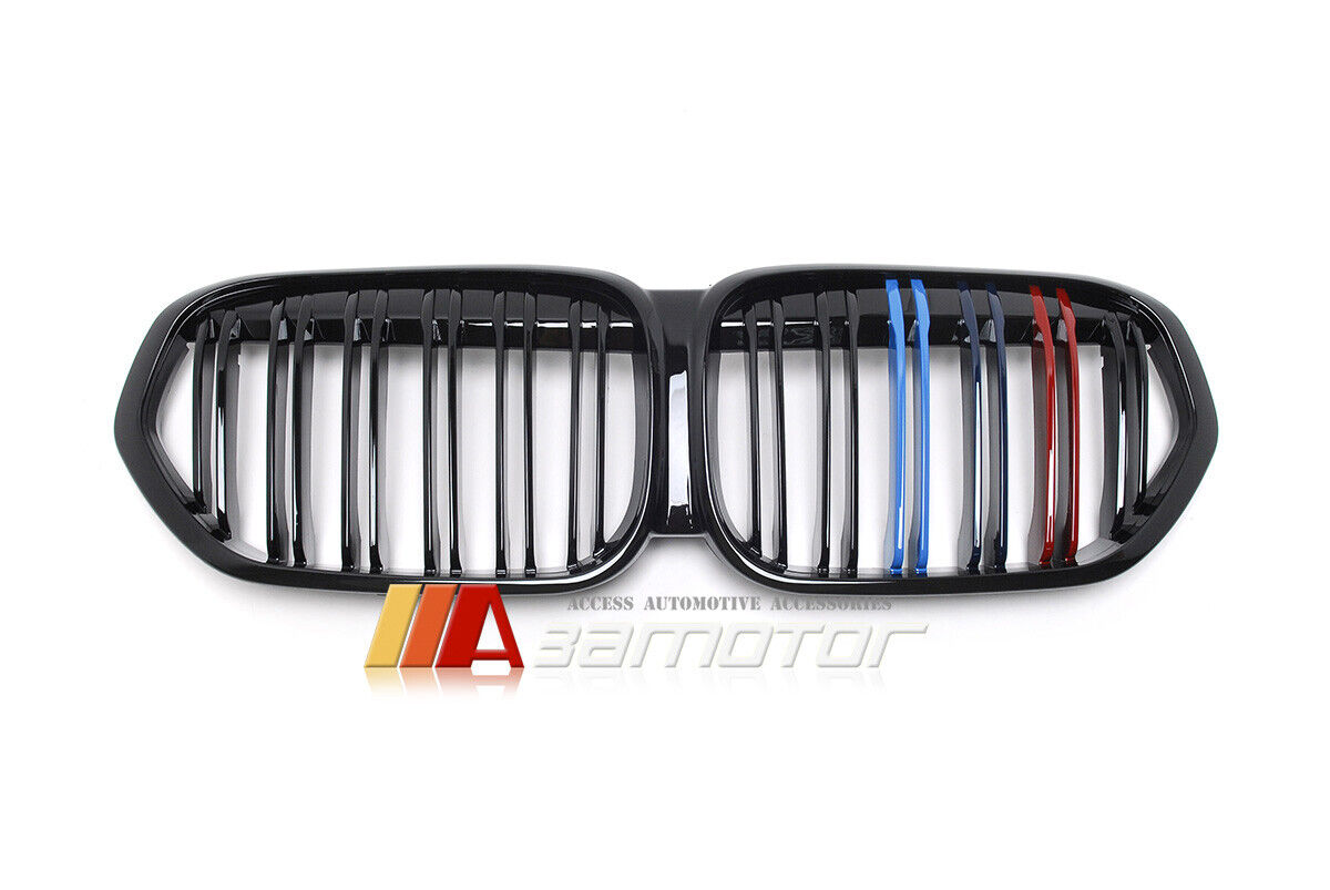 Gloss Black Dual Slat Style Front Grille w/ M-Color fit for 2019-2022 BMW F48 LCI X1 SUV