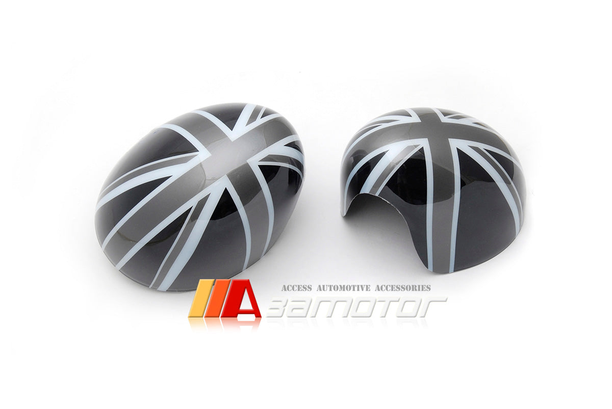 Black Union Jack UK Flag Side View Mirror Cover Cap Set fit for for 2014-2018 Mini Cooper F55 F56