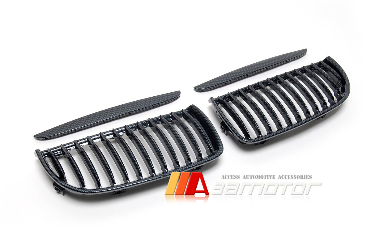 Carbon Look (Hydro Dipped) Front Kidney Grilles Set fit for 2006-2008 BMW E90 / E91 3-Series Pre-LCI