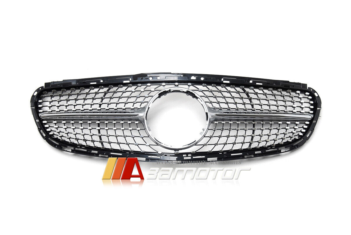 Diamond Style Front Grille w/ Silver Fin fit for 2014-2016 Mercedes W212 / S212 Facelift E-Class