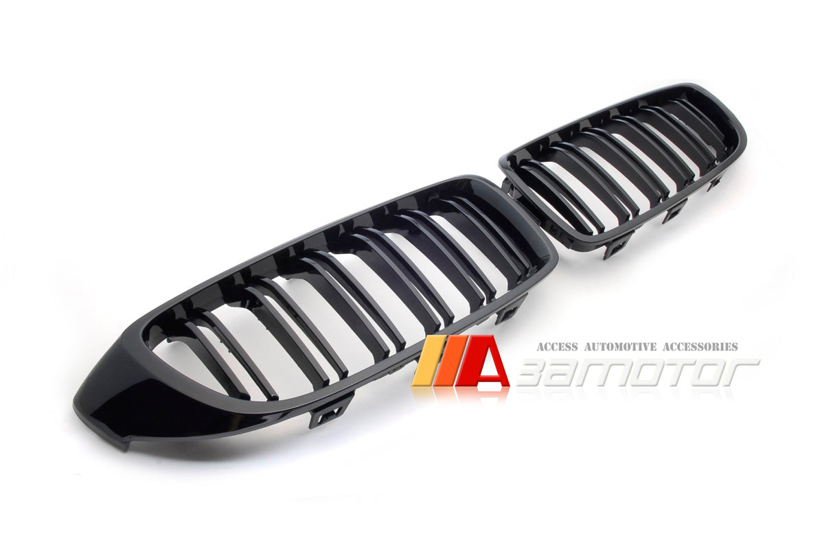 Gloss Black Dual Slat Front Grilles Set fit for BMW F80 M3 / F82 M4 / F32 F33 F36 4-Series