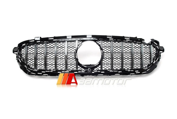 Black GT Style Front Grille with Chrome Slat fit for 2021-2023 Mercedes W213 / S213 / C238 / A238 Facelift E-Class