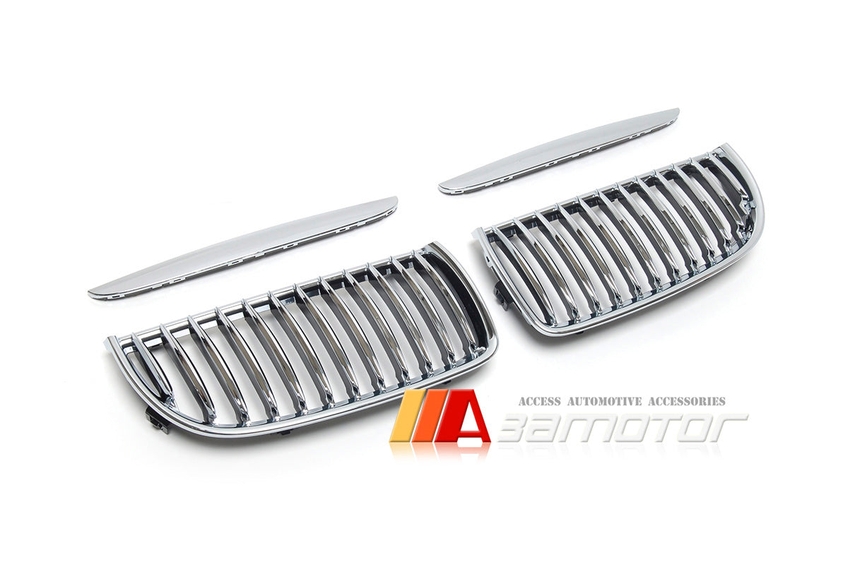 Chrome Front Kidney Grilles Set Backing Black fit for 2006-2008 BMW E90 / E91 3-Series Pre-LCI