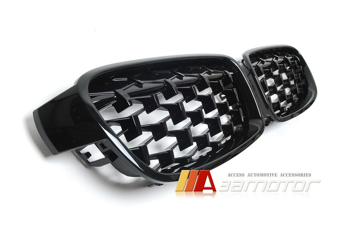 All Gloss Black Diamond Front Kidney Grilles Set fit for 2012-2019 BMW F30 / F31 3-Series