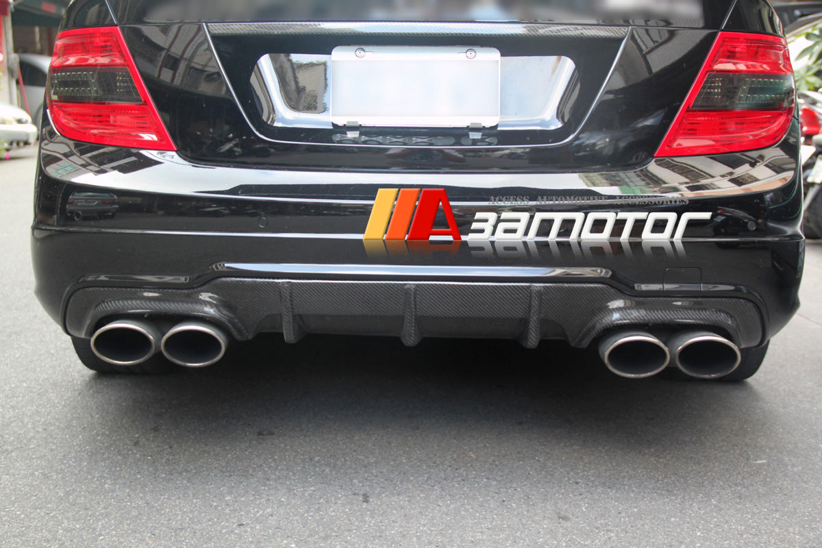 W204 Rear Carbon Fiber Rear Bumper Diffuser Quad fit for 2012-2015 Mercedes W204 ...