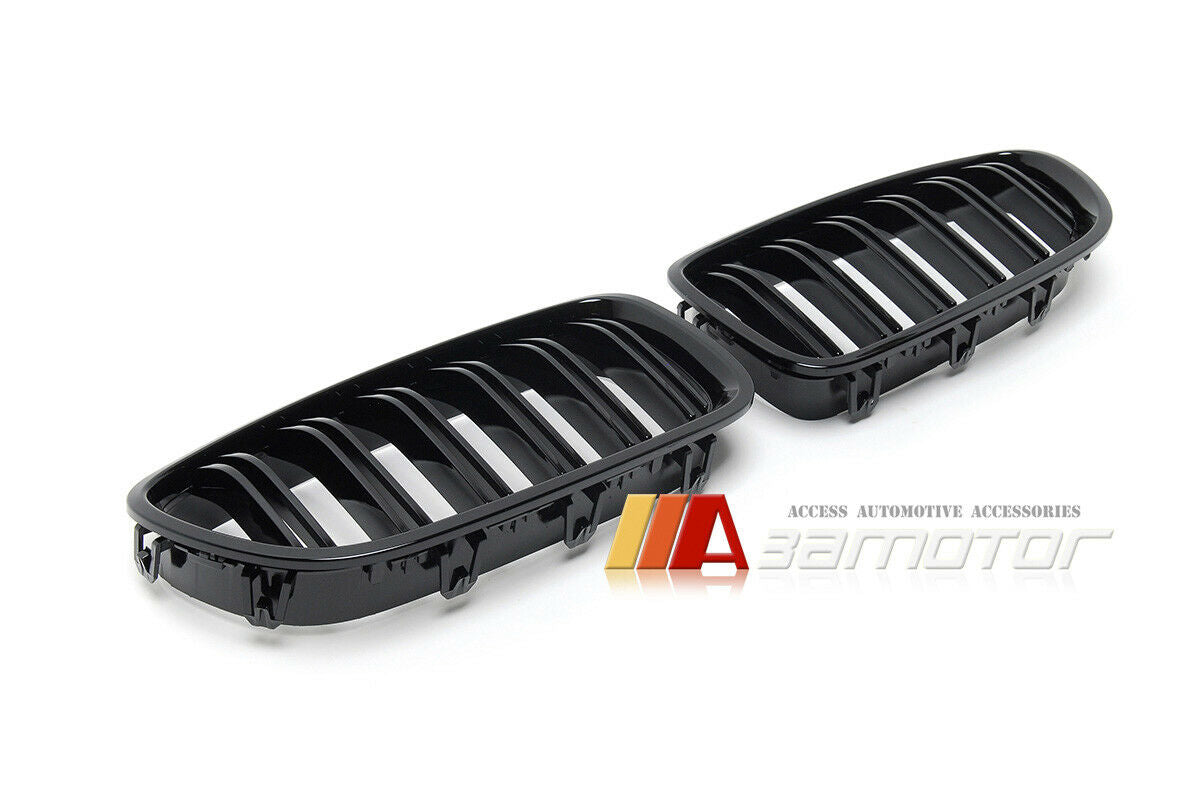 Gloss Black Dual Slat Front Kidney Grilles Set fit for 2011-2016 BMW F10 / F11 5-Series