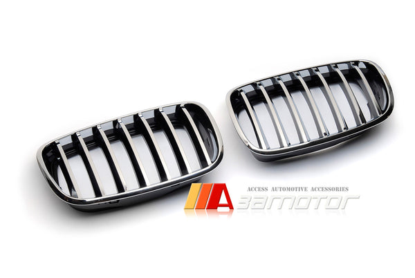 Chrome Front Kidney Grilles Set Backing Black fit for 2007-2013 BMW X5 E70 / 2008-2014 X6 E71
