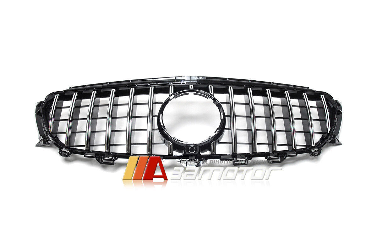 Black GT Style Front Grille with Chrome Slats fit for 2016-2020 Mercedes W213 / S213 / C238 / A238 E-Class