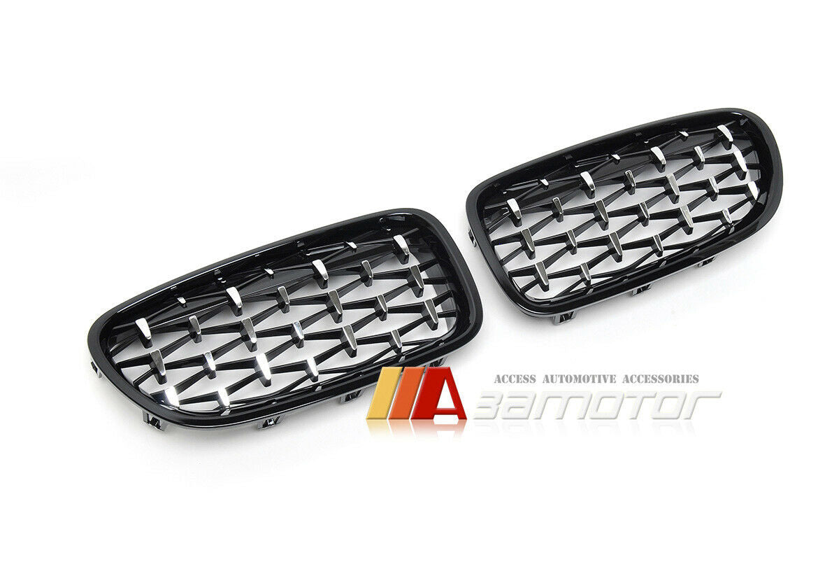 Gloss Black Diamonds Front Kidney Grilles Set fit for 2011-2016 BMW F10 / F11 5-Series
