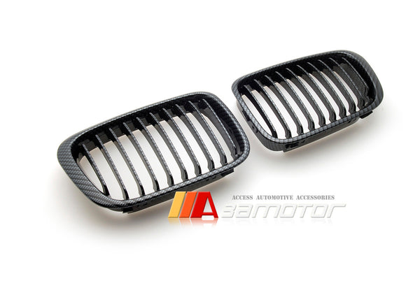 Carbon Look (Hydro Dipped) Front Kidney Grilles Set fit for 1998-2001 BMW E46 Pre-LCI 3-Series Sedan
