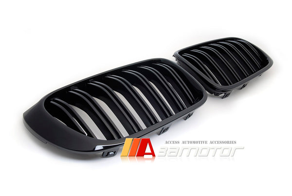 Gloss Black Dual Slat Front Kidney Grilles fit for 2014-2017 BMW F25 LCI X3 / F26 X4