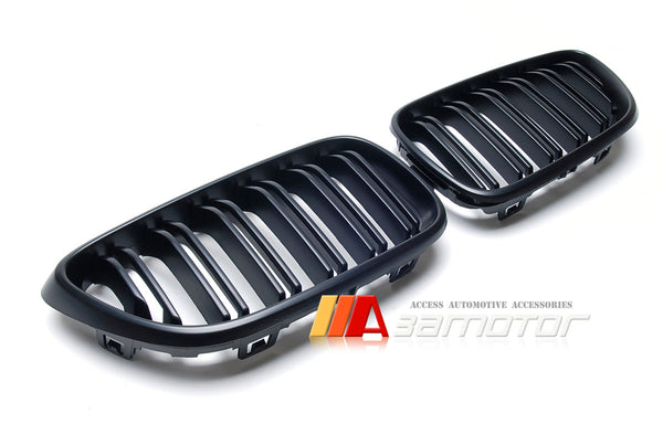 Matte Black Dual Slats Front Hood Kidney Grilles Set fit for 2014-2021 BMW F22 / F23 2-Series & F87 M2