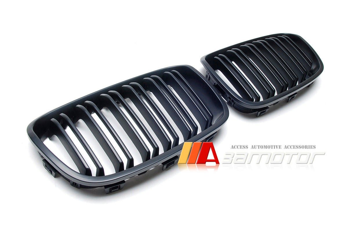 Matte Black Dual Slat Front Kidney Grilles fit for 2012-2014 BMW F20 / F21 1-Series Pre-LCI