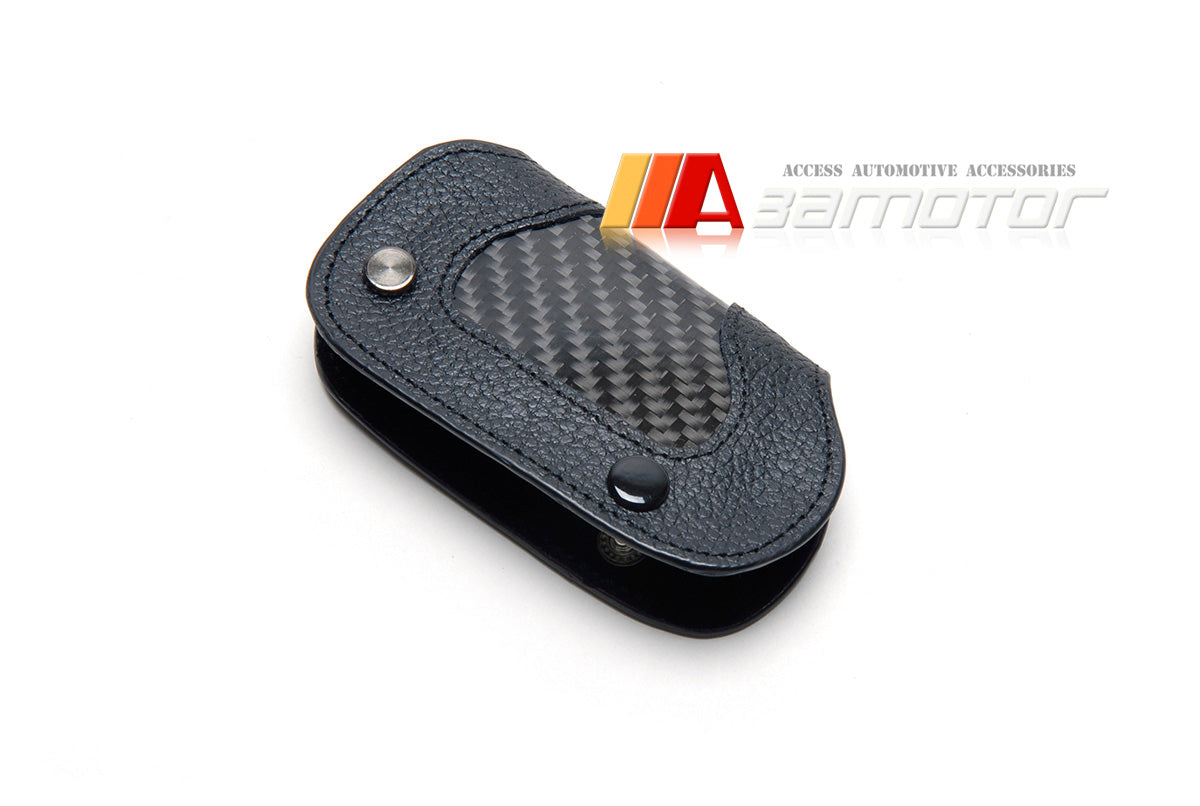 Leather Carbon Fiber Remote Key Cover fit for 2015-2018 Mercedes W205 C-Class