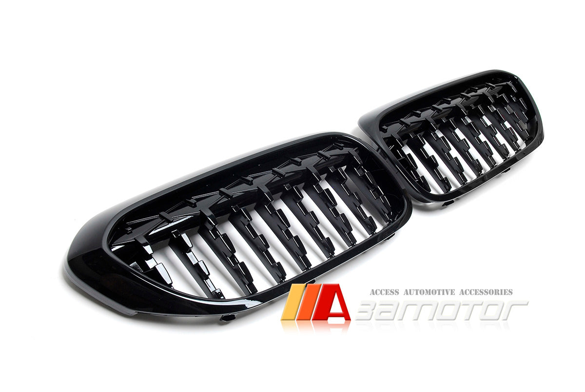 All Gloss Black Diamond Front Kidney Grilles Set fit for 2017-2020 BMW G30 / G31 5-Series