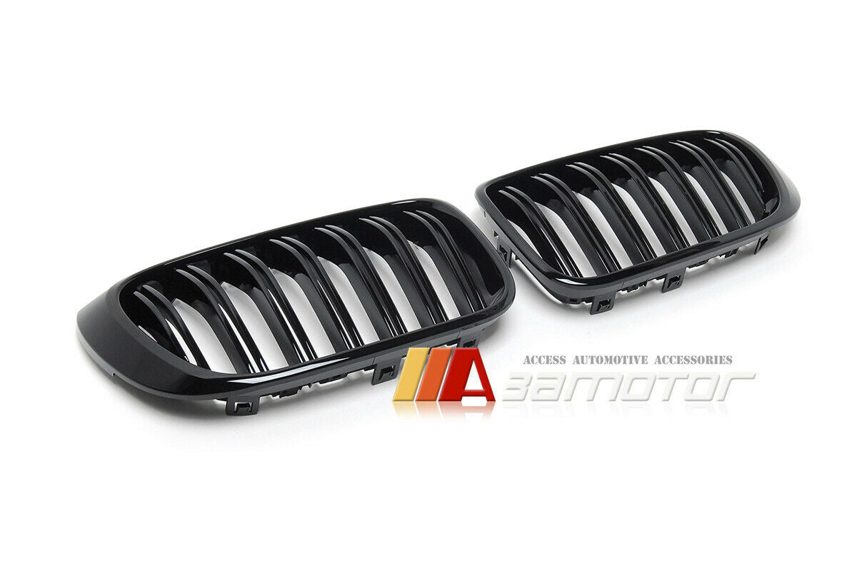 Gloss Black Dual Slat Front Kidney Grilles Set fit for 2014-2017 BMW F25 LCI X3 / F26 X4