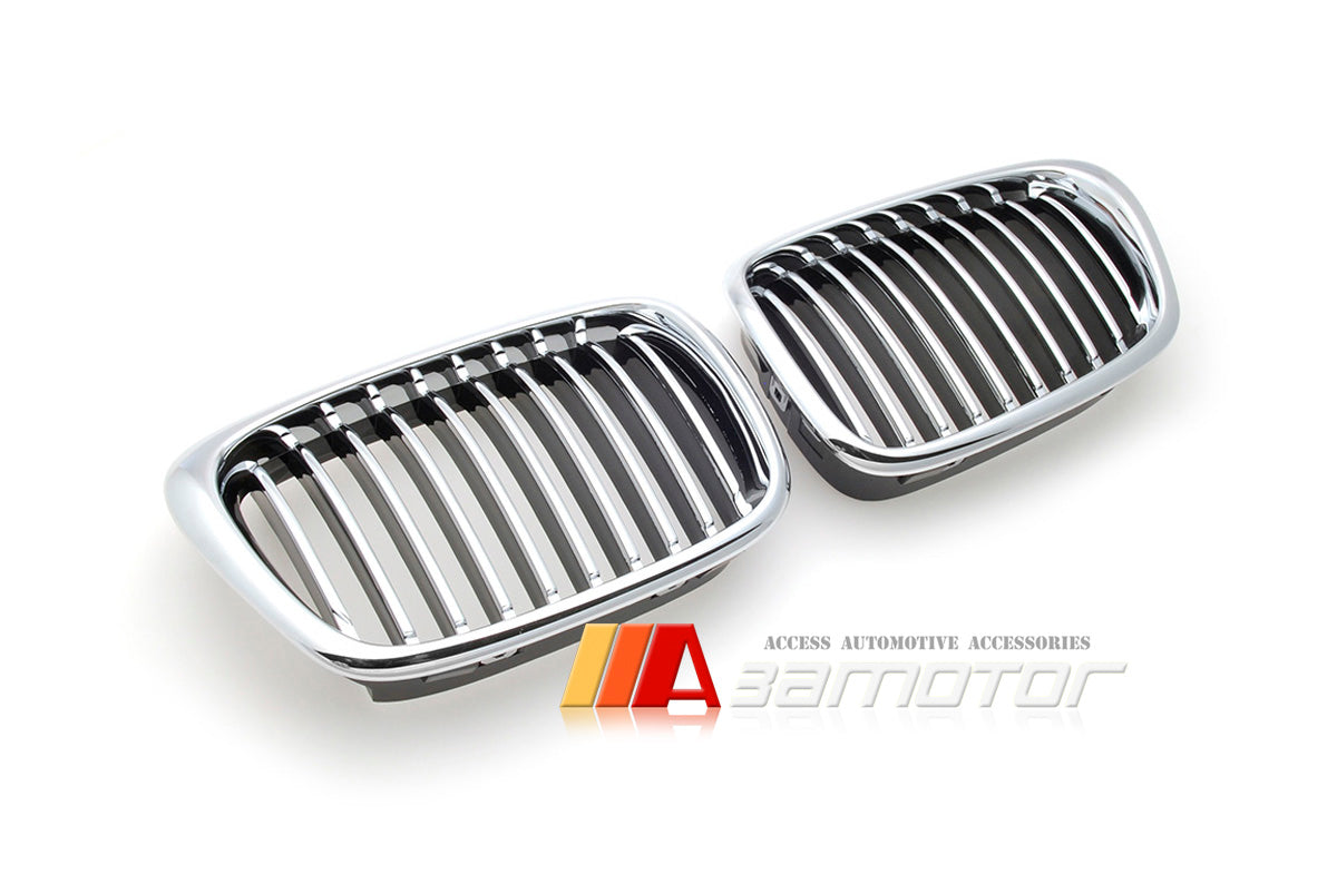 Chrome Front Kidney Grilles Set Backing Black fit for 1996-2003 BMW E39 5-Series / E39 M5