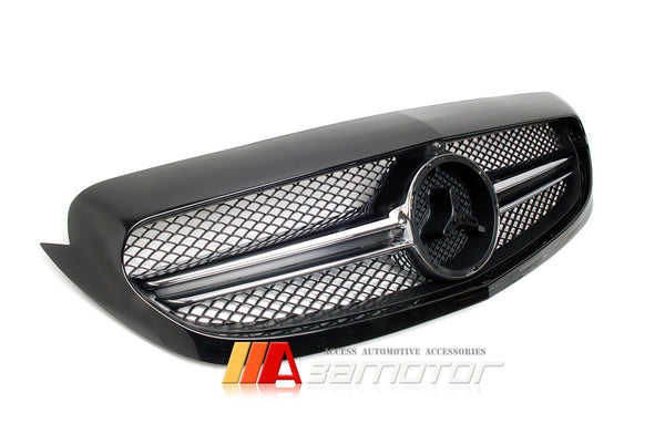 1 Fin Style Front Bumper Hood Grille fit for 2016-2018 Mercedes W205 C-Class Sedan