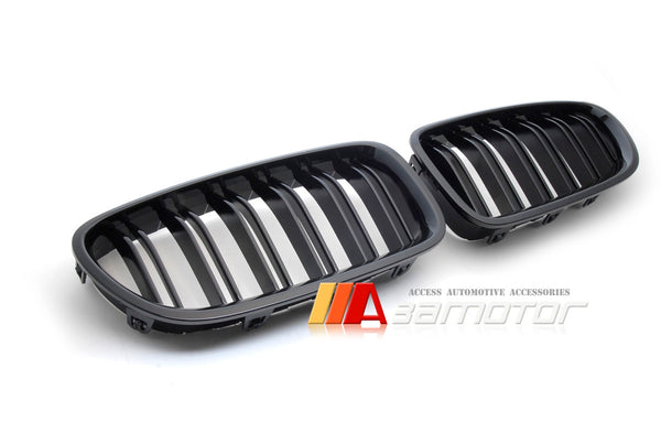Front Hood Dual Slat Gloss Black Kidney Grilles Set fit for 2011-2016 BMW F10 / F11 5-Series