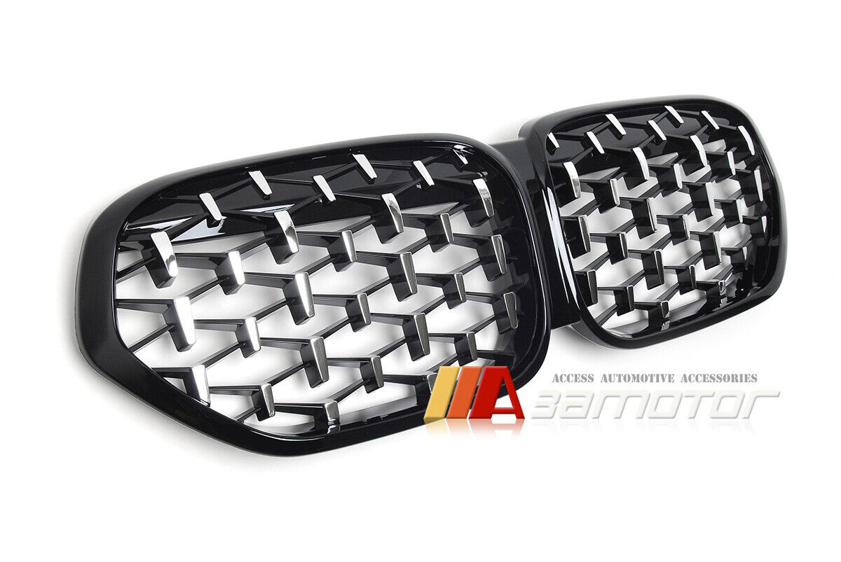 Gloss Black Front Grille with Silver Diamonds fit for 2019-2022 BMW F48 LCI X1 SUV