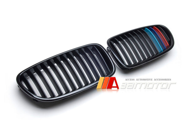 Front Hood Gloss Black Matte Black Kidney Grilles with M Color fit for 2011-2016 BMW F10 / F11 5-Series