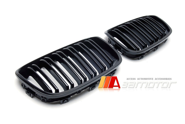 Gloss Black Dual Slat Front Kidney Grilles fit for 2012-2014 BMW F20 / F21 1-Series Pre-LCI