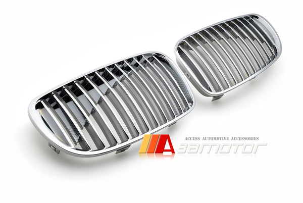 Front Chrome Kidney Grilles Set Backing Silver fit for 2007-2011 BMW E82 / E88 / E87 LCI / E81 1-Series