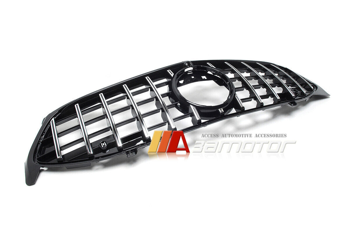 Black GT Style Front Grille with Chrome Slats fit for 2015-2018 Mercedes W218 CLS-Class