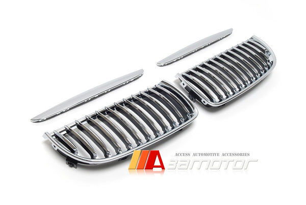 Chrome Front Kidney Grilles Set Backing Black fit for 2006-2008 BMW E90 / E91 3-Series Pre-LCI