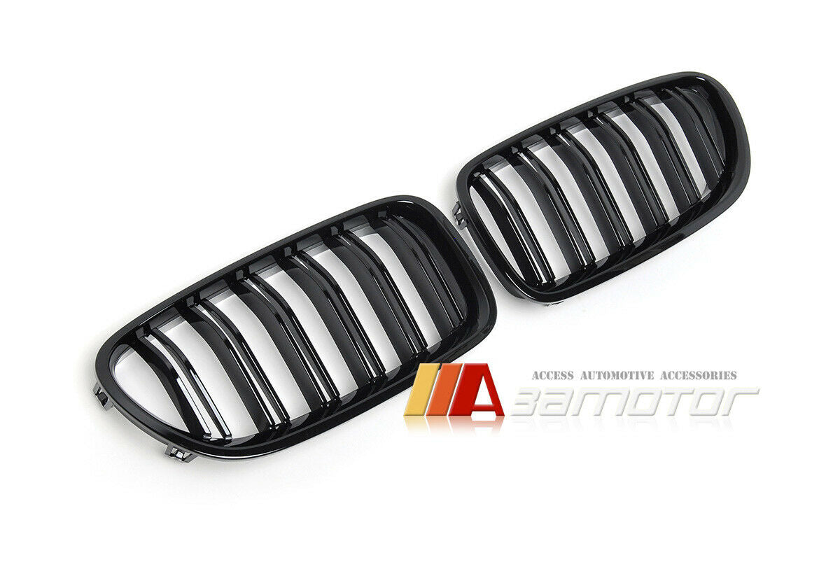 Gloss Black Dual Slat Front Kidney Grilles Set fit for 2011-2016 BMW F10 / F11 5-Series