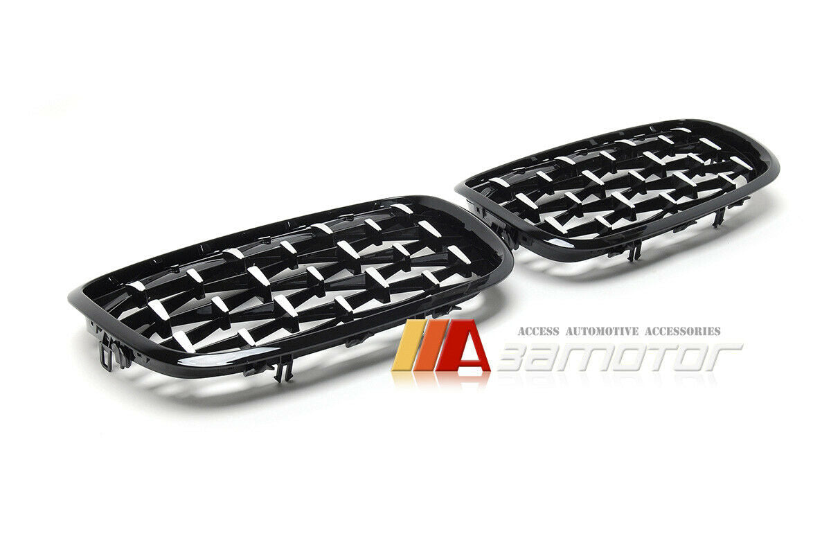 Gloss Black Silver Diamonds Front Kidney Grille Set fit for 2007-2013 BMW X5 E70 / 2008-2014 X6 E71