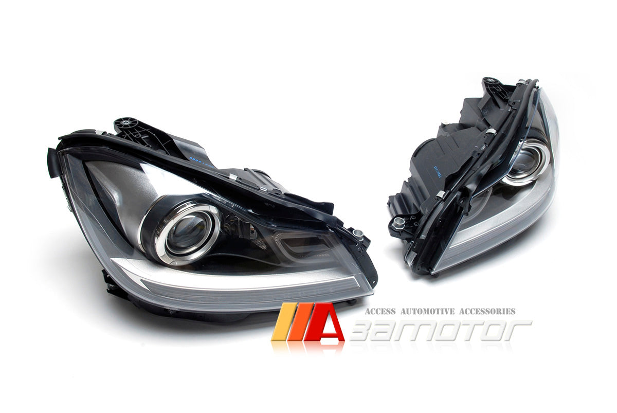 Projector LED DRL Headlight C63 Style Black fit for 2012-2014 Mercedes C-Class W204 Facelift LHD