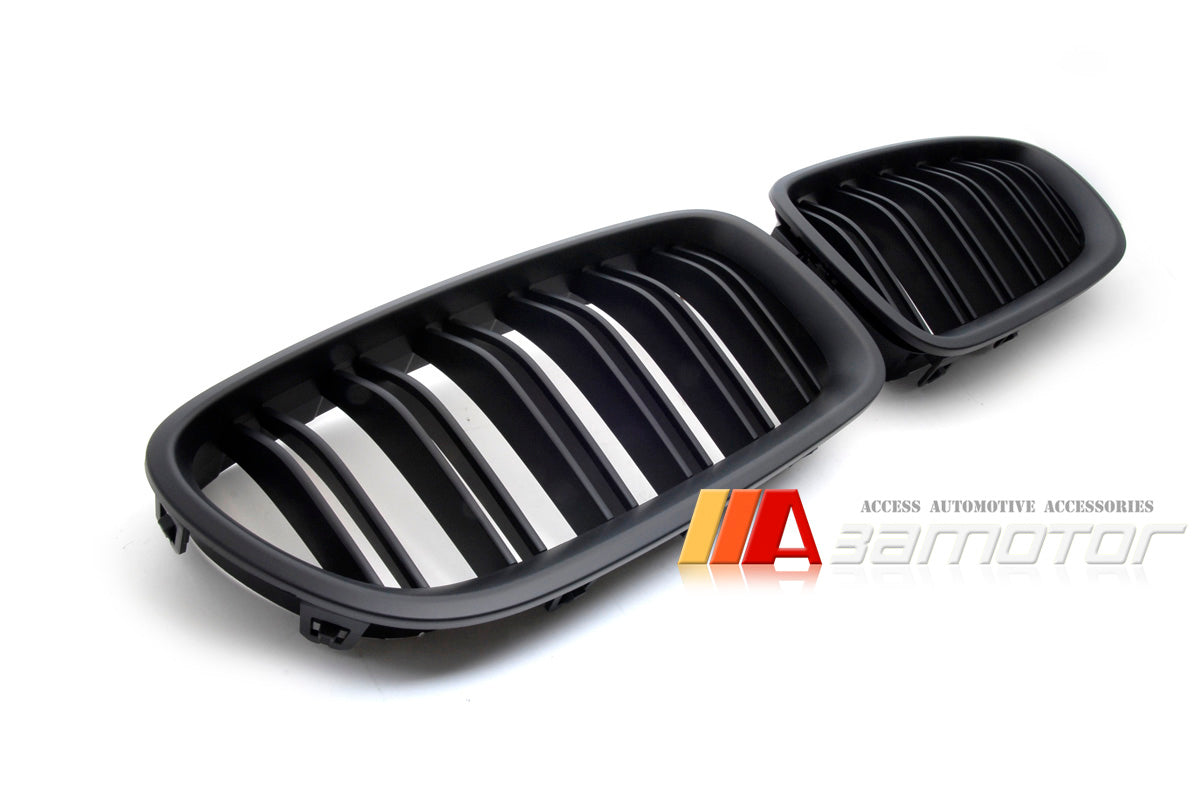 Front Hood Dual Slat Matte Black Kidney Grilles Set fit for 2011-2016 BMW F10 / F11 5-Series