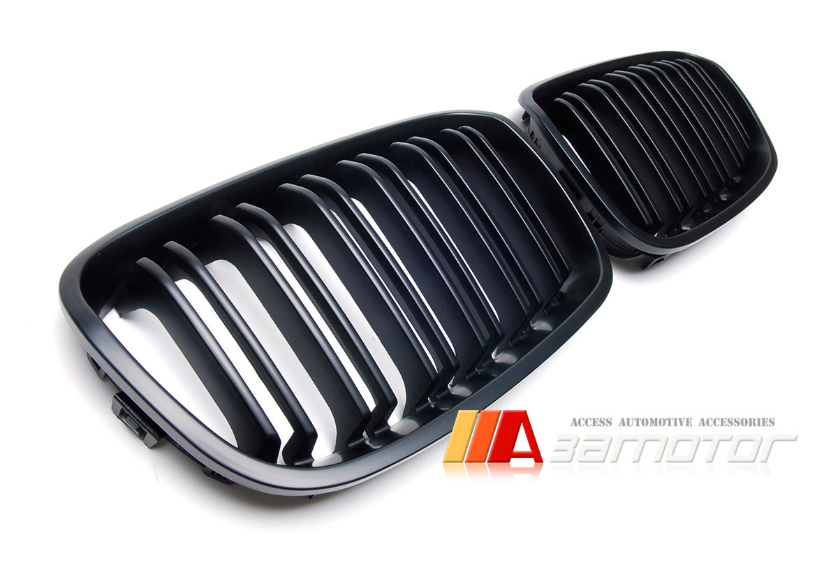 Matte Black Dual Slat Front Kidney Grilles fit for 2012-2014 BMW F20 / F21 1-Series Pre-LCI