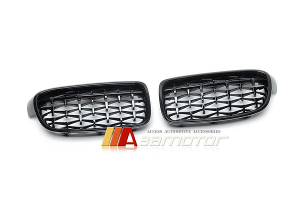 All Gloss Black Diamond Front Kidney Grilles Set fit for 2012-2019 BMW F30 / F31 3-Series